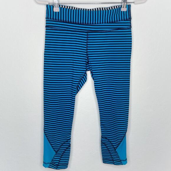 Lululemon Seawheeze Run Inspire Crop II W6F67S Striped Capri Leggings Size 6 - Picture 3 of 13